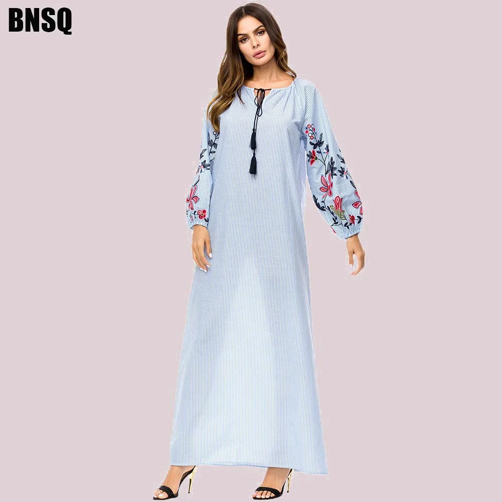 

BNSQ Apparet Round Neck Tie Long Sleeve Stripe Dress Comfortable Cotton Spinning Tencel High-End Clothing