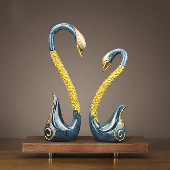 

NEW EUROPEAN DECORATIVE STATUE ANIMAL SCULPTURE RESIN COUPLE SWAN STATUE CRAFTS HOME DECORATION ACCESSORIES TO SEND WEDDING GIFT