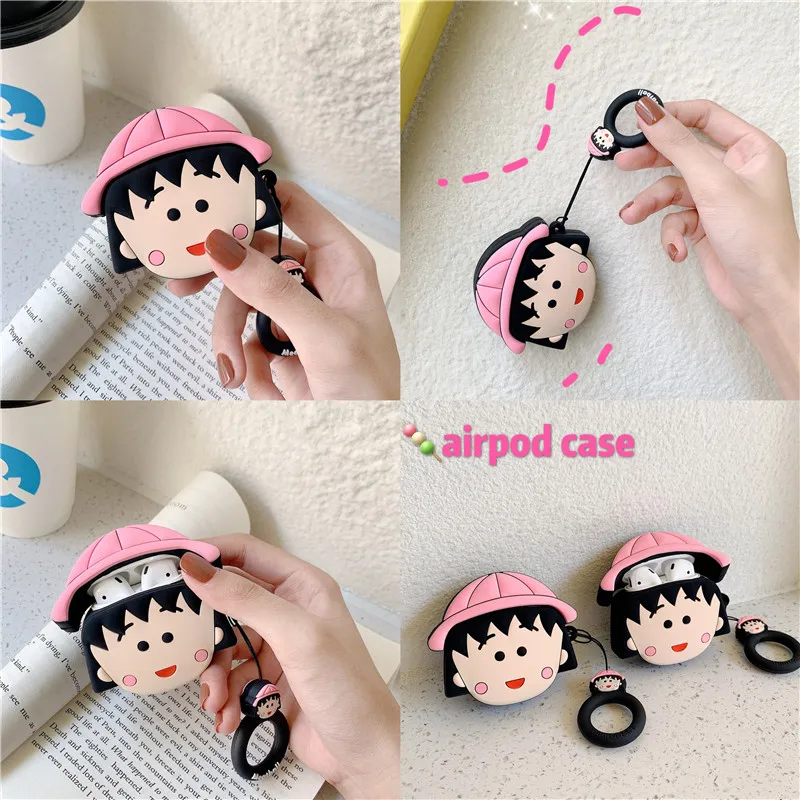 

3D Cute Japan Cartoons Chibi Maruko Headphone Cases For Apple Airpods 1/2 Funny Silicone Protection Earphone Cover Accessories