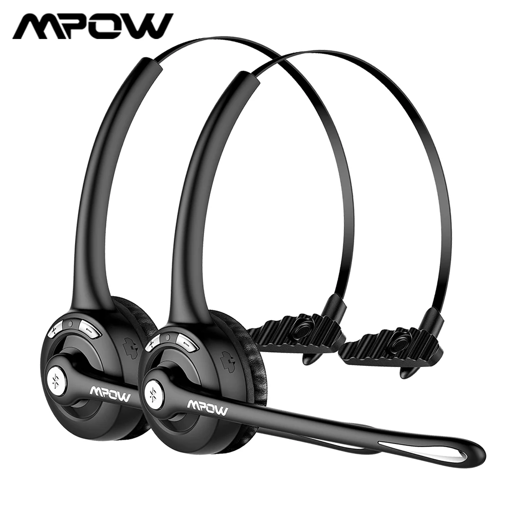 2 Pack Mpow Office Wireless Headset New Over the Head Bluetooth Headset with Noise Cancelling Mic 13 Hrs Talk Time for Driver