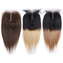 4*1 T Lace Closure Color 4 Dark Brown Remy Human Hair Straight 1B 27 Ombre Honey Blonde Natural Black MOGUL HAIR