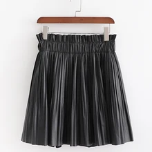 RR однотонные юбки из искусственной кожи, женская модная юбка из искусственной кожи, женские элегантные плиссированные мини юбки с эластичной резинкой на талии, женские юбки II