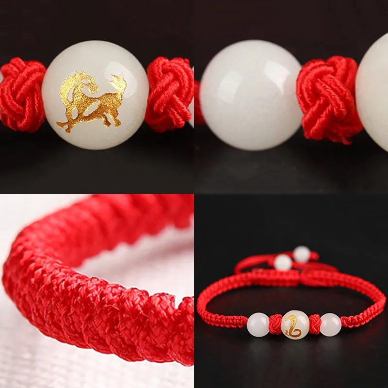 Bracelet Jewelry Chinese Zodiac Animals Bracelet Unisex Handmade Braided Red String Bring Lucky Luminous Stone Adjustable Size Bracelet Gifts