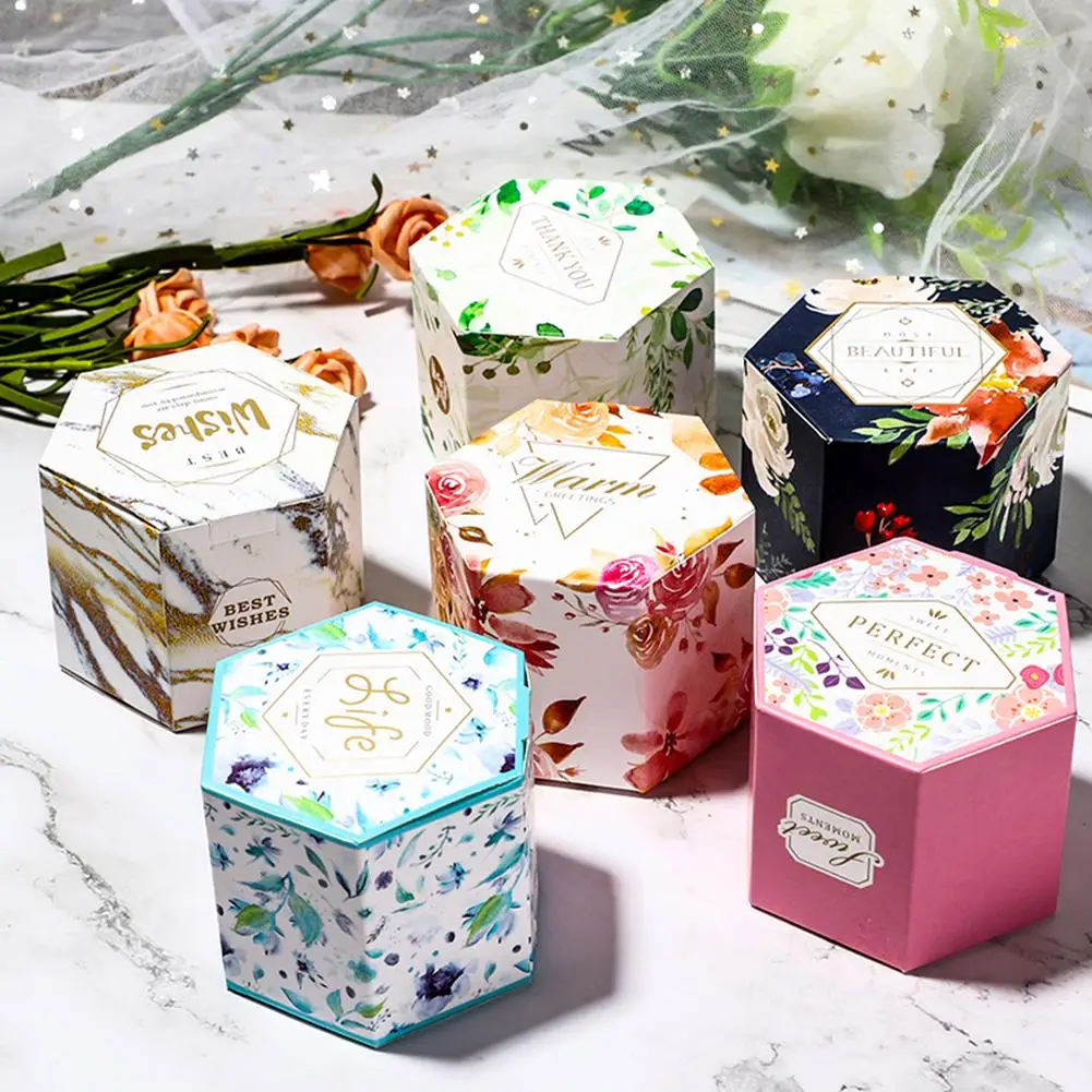 10 шт. бумажная коробка для конфет Цветочная Шестигранная коробка для конфет Упаковочная коробка для подарка коробки для печенья конфет Подарочная коробка для хранения свадебные принадлежности