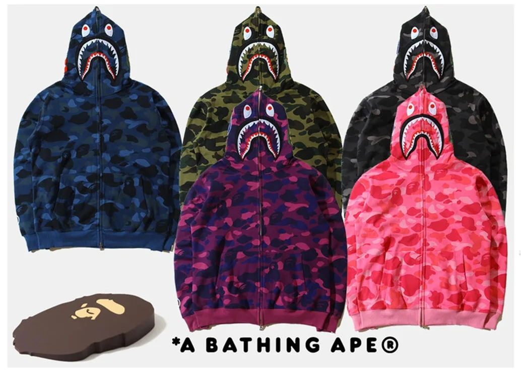 

Douyin Men'S Wear Popular Brand Shark Camouflage Printing plus Velvet Hoodie Men And Women Large Size Cardigan Coat