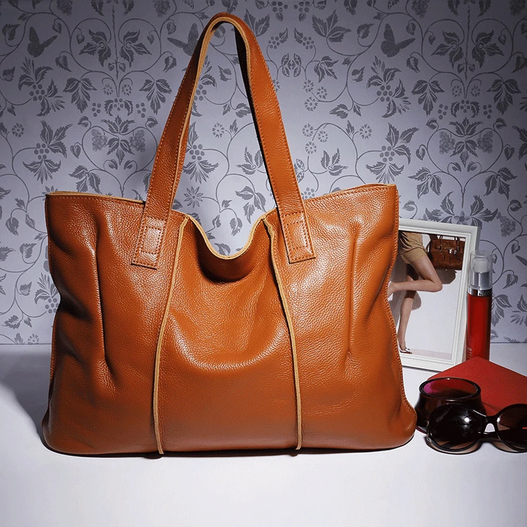 

First Layer WOMEN'S Cow Leather Bag 2019 Autumn And Winter New Style One-Shoulder Large Bag Leather Handbag Europe And America F