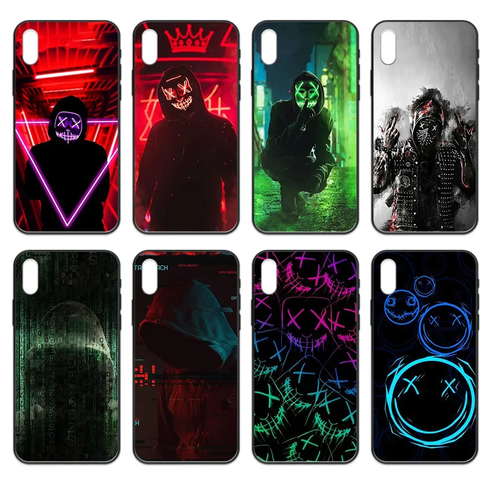 neon mask Hacker Street Youth 3D shell Etui black Phone case For iphone 4 4s 5 5S SE 5C 6 6S 7 8 plus X XS XR 11 PRO MAX 2020 | Мобильные