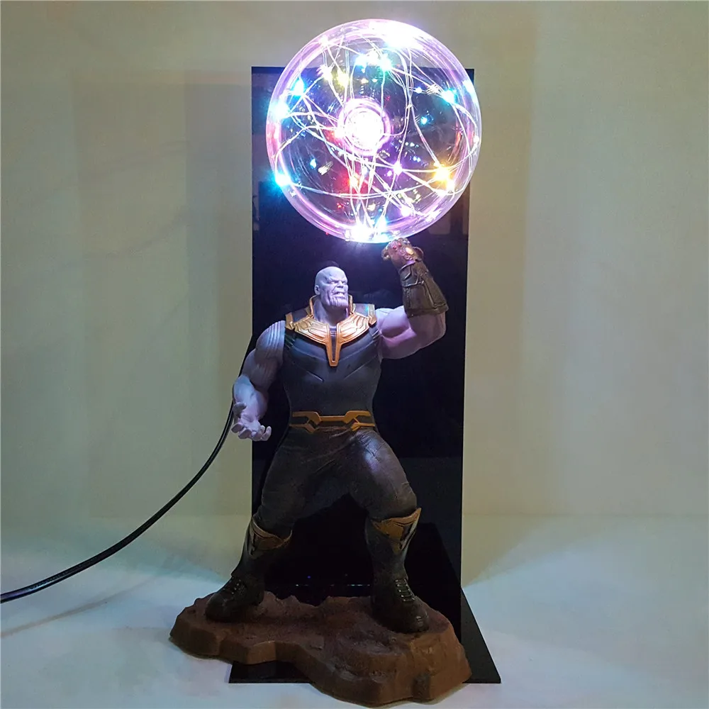 Marvel Lampara Super Hero Endgame Thanos Infinity Gauntlet Led Night Light Flash Display Set Movie Thanos Figure DIY Lamp Toys