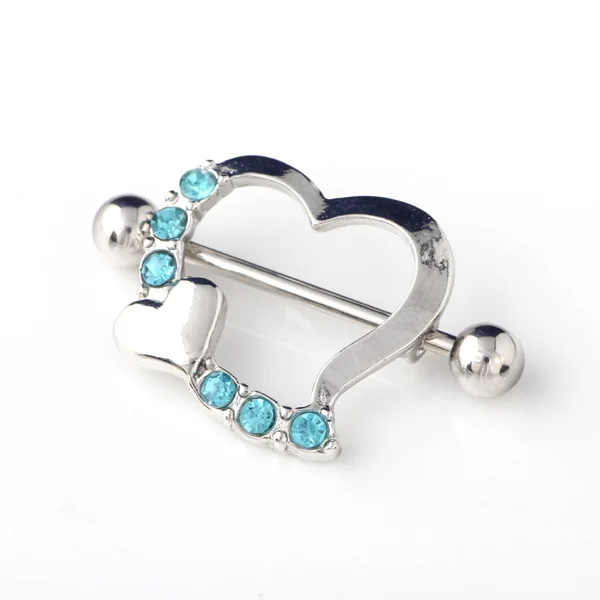 

Shmy04 New Style Crystal Peach Heart Nipple Ring Amazon Hot Selling Heart Nail Body Piercing Jewelry