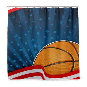 

Unique Shower Curtain Basketball America Eco-Friendly with 12 Hooks in Bathroom W66 xH72