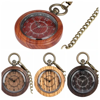 

Lightweight Natural Wood Watch Men's Quartz Pocket Watch Open Face Chain Analog Wooden Clock Gifts Reloj montre a gousset chain