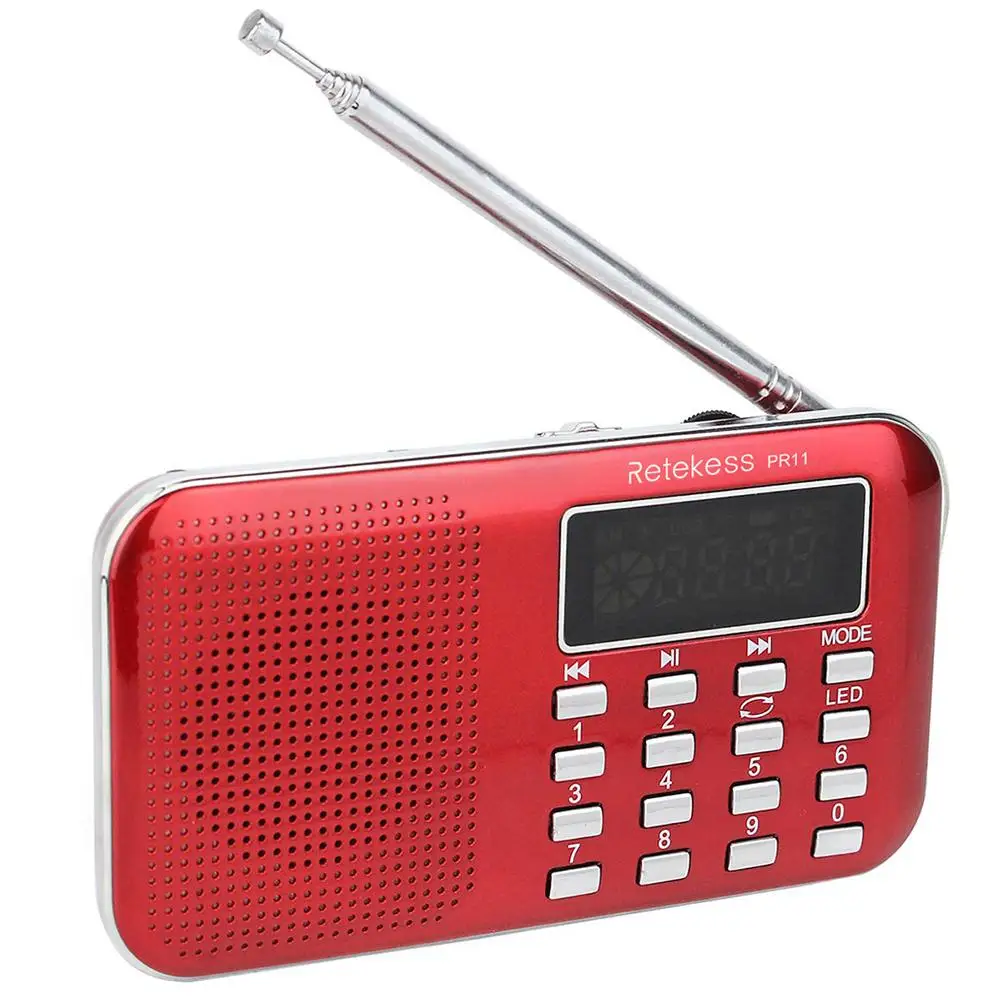 RETEKESS PR11 Портативный FM радио приемник 2 Band Цифровые мини карман с USB радио MP3 плеер поддерживает карты памяти USB диск
