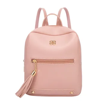 

Women Backpack Letter Purse Mobile Phone Bag Ladies Leather Backpacks Pure Colour Zipper Bags Tassel Pendant Female Bag ##4