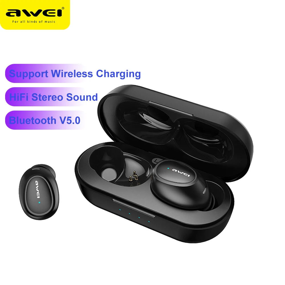 AWEI T16 TWS Ear buds Wireless Charging Earphones Auto Connect Bluetooth Headphone for Xiaomi Redmi Huawei iPhone