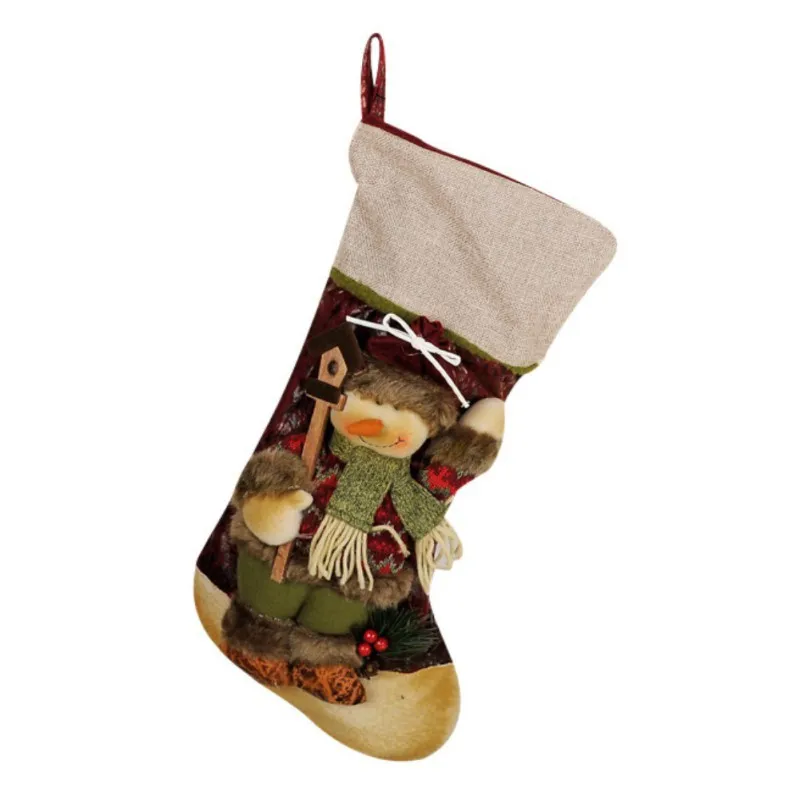

A Christmas Stocking Cartoon Santa/Elk/Snowman Pattern Candy Stocking Gift Bag Xmas Tree Ornament For Children Christmas Present
