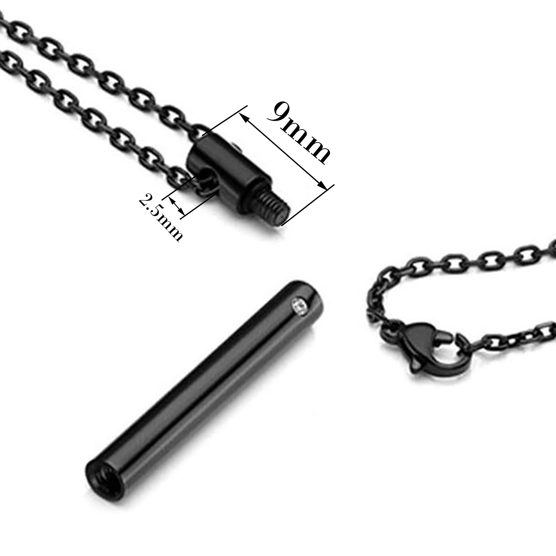 Unisex Edelstahl Zylinder-Anhänger mit Kristall, Erinnerungsurne, Schraubverschluss, Öffnungsfähige Einäscherungs-Halskette für Asche – Detail 2