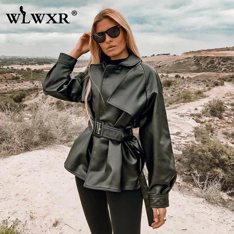 WLWXR повседневная куртка из искусственной кожи, женская верхняя одежда, байкерские однотонные черные осенние куртки, Женское пальто, осенне-зимние женские куртки