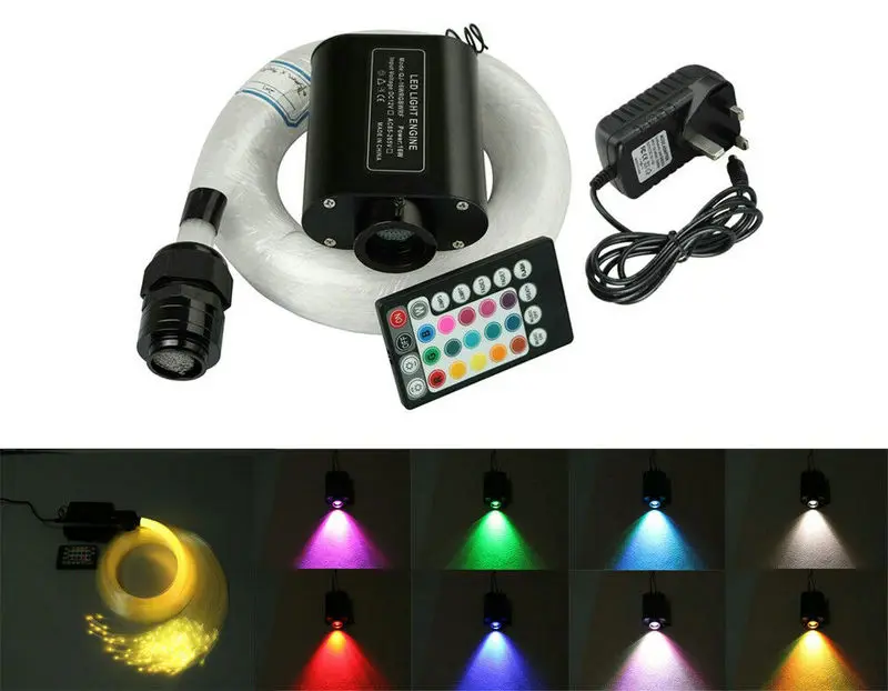 Remote controlled Audio Light Engine RGBW +300pcs 3M(L) Mixed size Fiber Optic plastic Cable Kit Ceiling Car Roof DIY star Lamp
