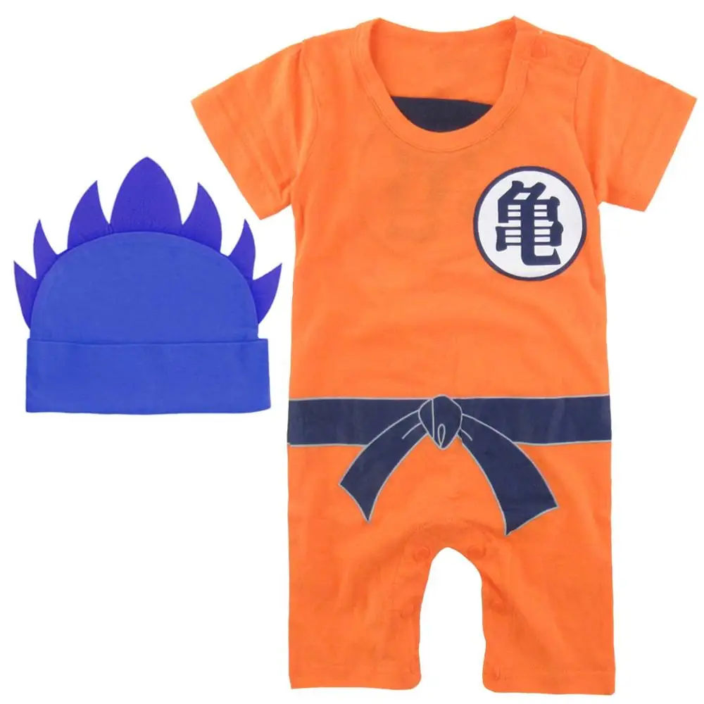 Для маленьких мальчиков комбинезон Dragon Ball Z костюм Вегета ГОКу Младенческая костюм из 2 предметов боди с шляпу милый комплект комбинезон Супер Saiyan комбенизон дракон младенец - Цвет: Turtle1-Blue Hat