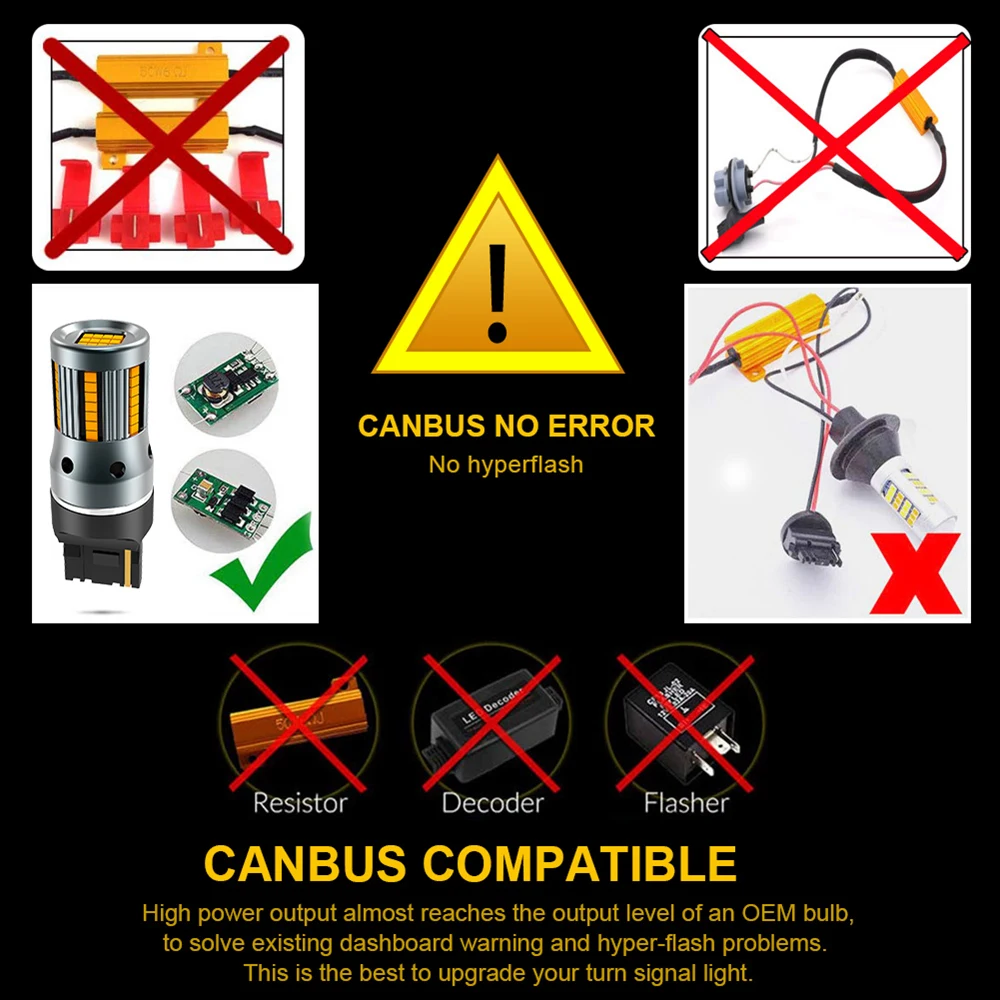 2 шт. T20 W21W WY21W 7440 7440NA светодиодный поворотник светильник лампочки Canbus ОШИБОК Нет Hyper флэш Янтарный Желтый P21W ba15s T25 3156