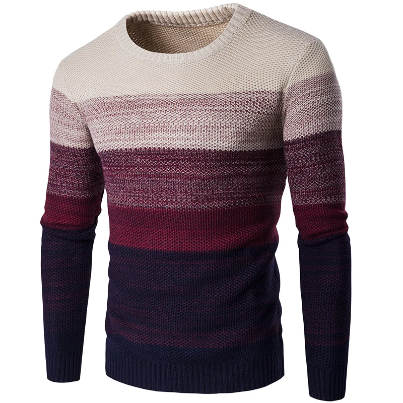 

Puimentiua Men's round neck striped sweater men's slim long-sleeved stitching pullover sweater casual long-sleeved sweater
