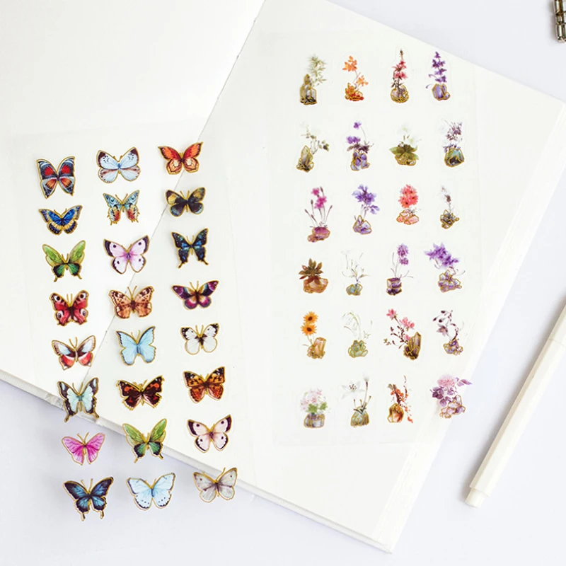 

20pcs/lot New Hot Stamping Series Flowers Butterfly Stickers Office Stationery Notes Album Gifts Wholesale