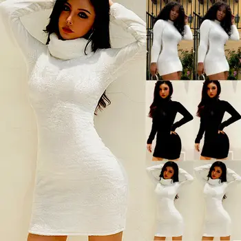 

Women Winter Velvet Dress Sexy Bodycon Long Sleeve Solid Dress Turtle Neck Ladies Velvet Warm Slim Fit Mini Pencil Dresses