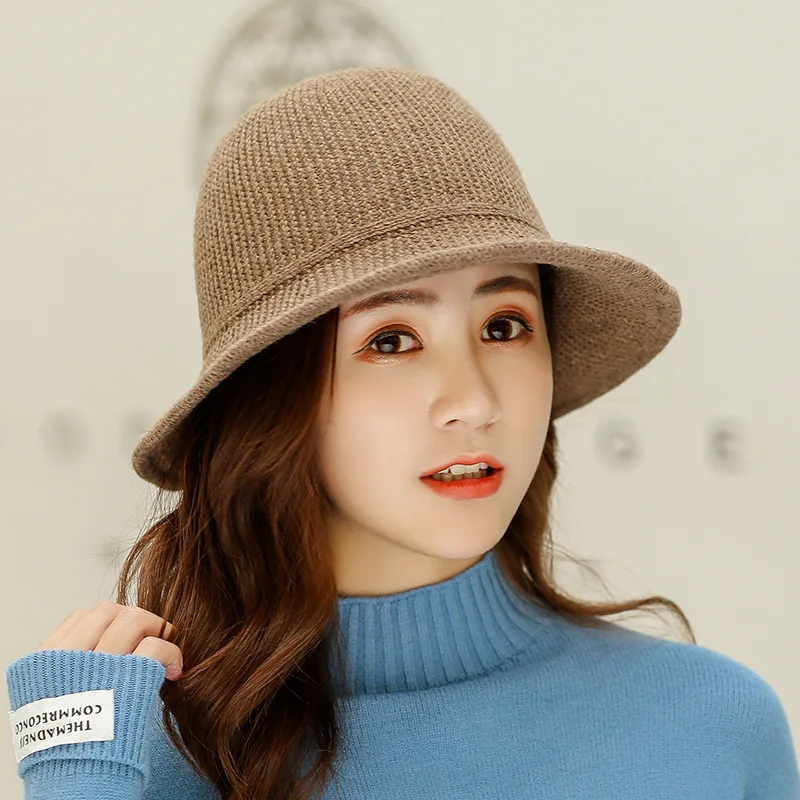 Sparsil Women Winter Knitted Bucket Hat Foldable Warm Wool Dome Caps Outdoor Fishman Hats Autumn Street Wear Korea Beanies Lady