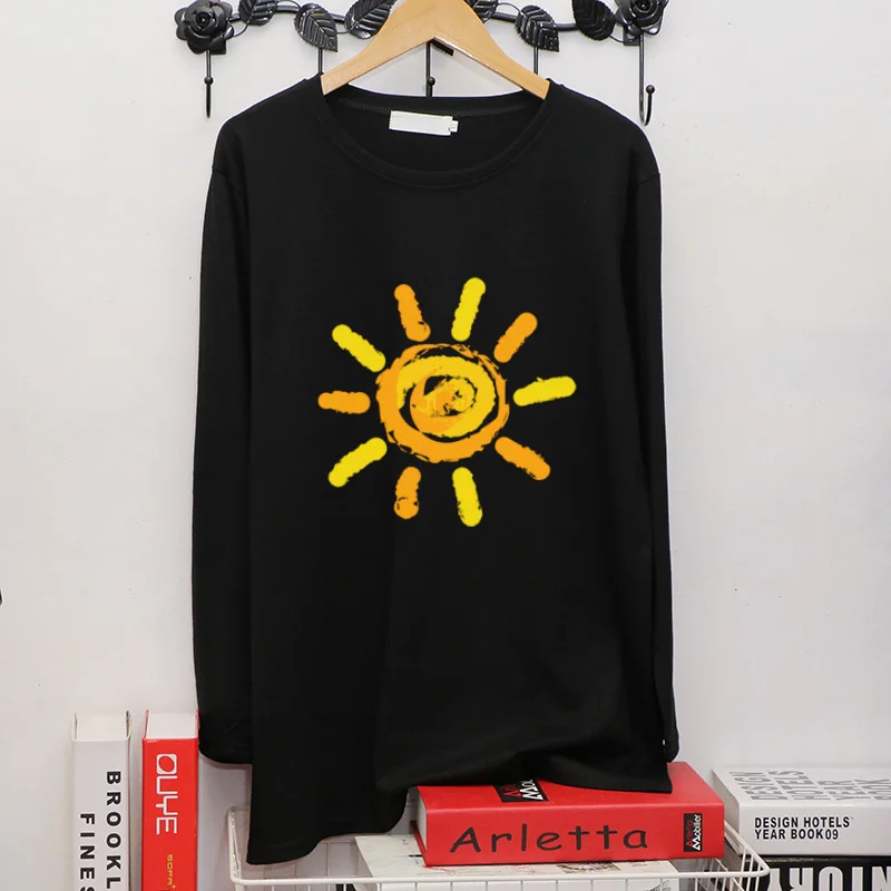 

DONAMOL Plus size Harajuku Fashion Female 2019 Solar pattern printing t shirt loose long sleeve Tops & Tees Lady Casual Pullover