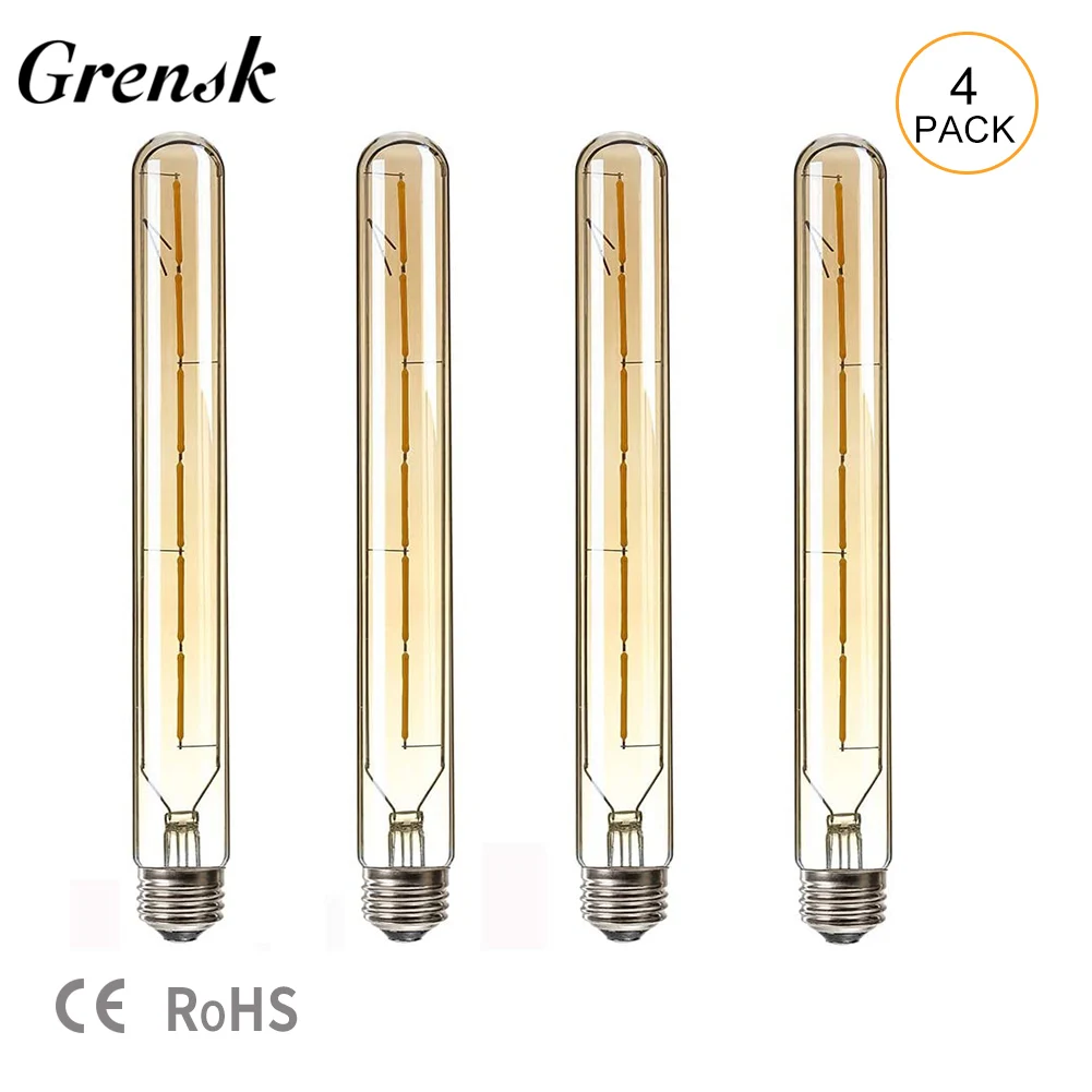 

T30 Led Tubular Bulb T300 Long Tube Edison Light Vintage Filament Bulb 6W 2700K Warm White Amber Glass E27 Lamp Base Light Bulbs