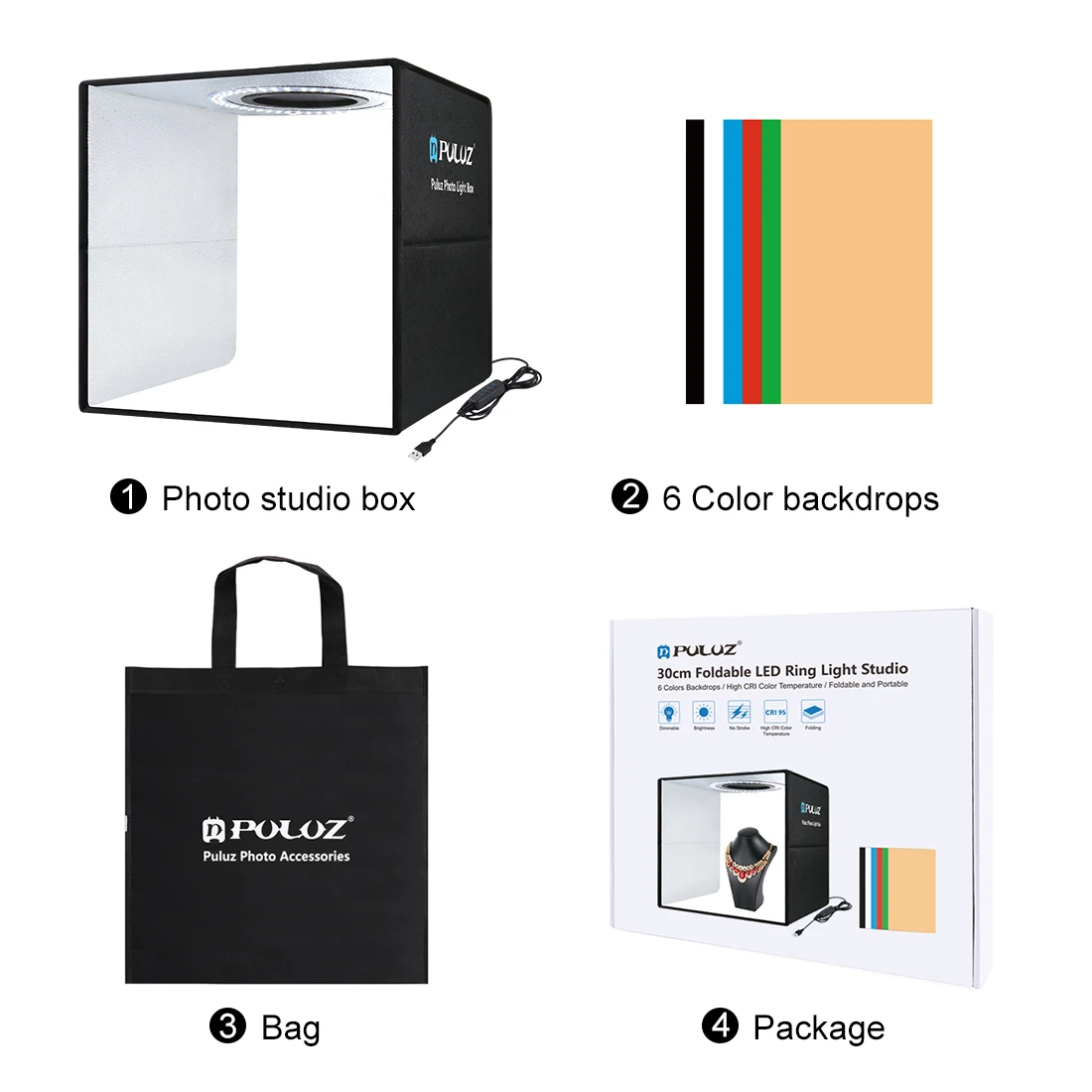 Puluz Photo Studio Box Folding Photography Lightbox Photo Shooting Tent Box Kit 6/12 Color Backdrop Photo Light Box Softbox Kit photo studio box photo studio light tent
