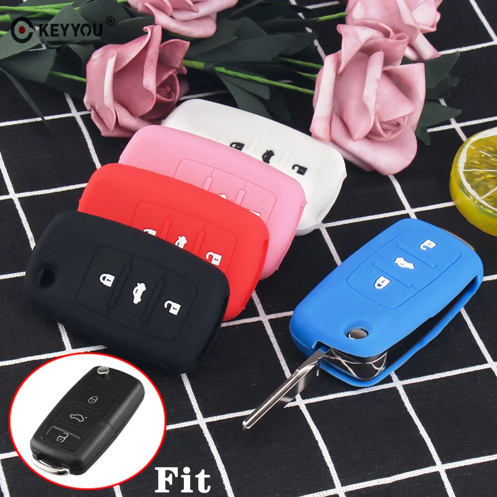 

KEYYOU 2/3BTN Silicone Car Key Cover Fob Case For VW Golf Bora Jetta POLO GOLF Passat Skoda Octavia A5 Fabia SEAT Ibiza Leon