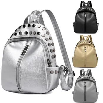 

Women Girls Ladies Backpack Fashion Rivet Decor Travel Shoulder Bag PU Leather Rucksack Satchel