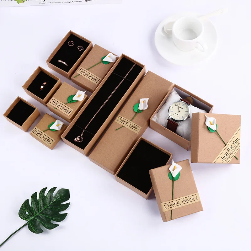 

24Pcs/lot Handmade Vintage Kraft Paper Jewelry Box Creative Ring Box Necklace Showcase Gift Packaging Organizer Jewelry Display