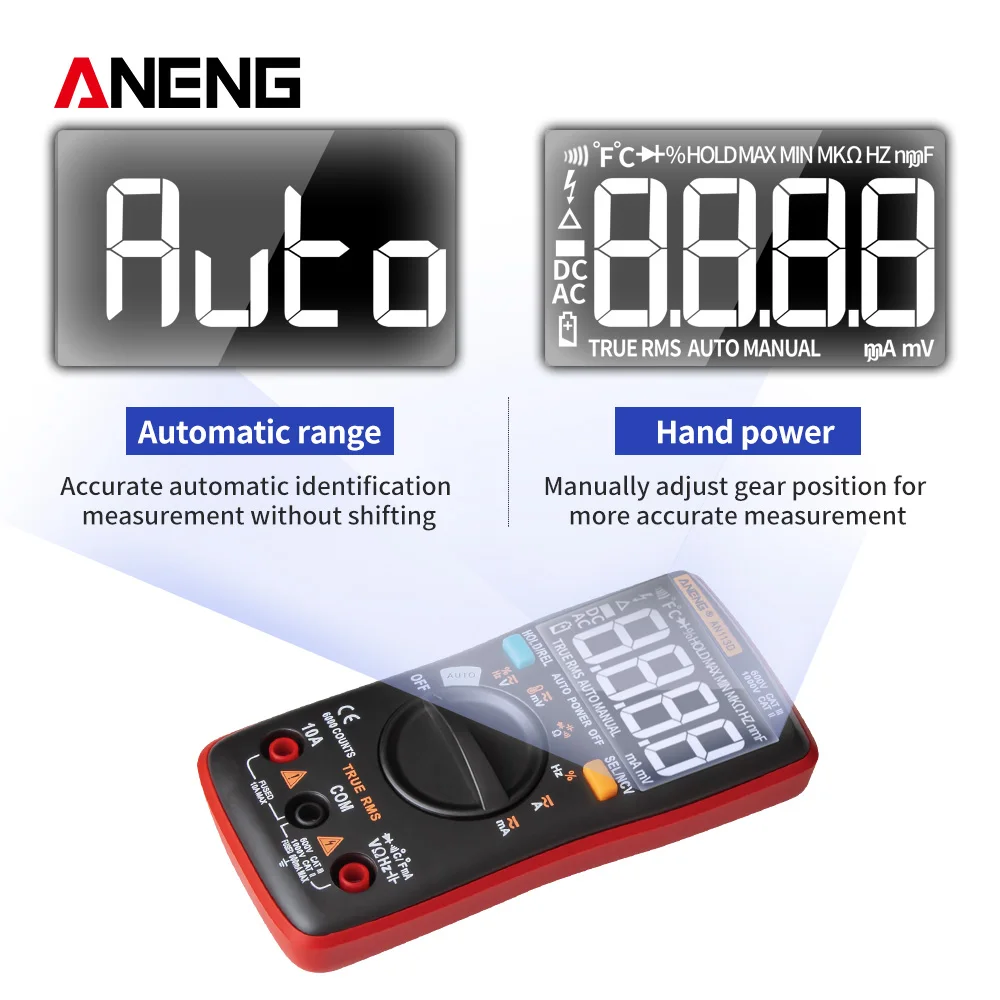 ANENG AN113D Digital Multimeter 6000 counts electrical meter transistor tester Auto Rang AC/DC voltage process calibrator