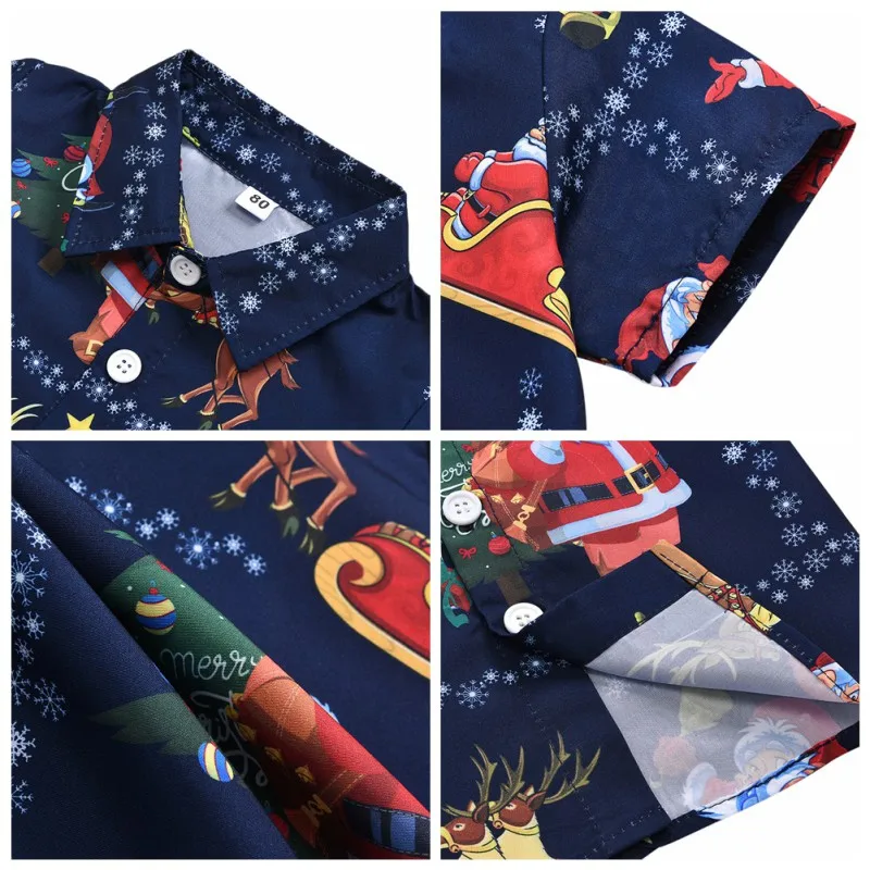 На осень для маленьких мальчиков короткий рукав одежда для сна из хлопка с рождественскими рисунками футболки с принтом детские топы Повседневное Blouse1-6y