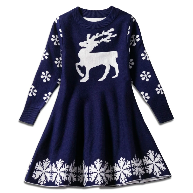 Г. Осенне-зимнее платье для девочек, платье-свитер Новогоднее и рождественское платье с длинными рукавами детское модное красное платье принцессы со звездами - Цвет: 309495 navy