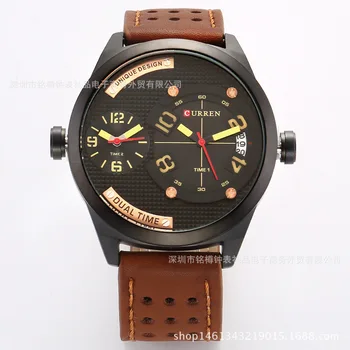 

PopularHot Selling Gift Men Calendar Watch Double Inserts MEN'S Quartz Watch Waterproof Leather Strap Watch