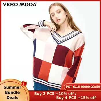 

Vero Moda Women's OL Style Plaid V-Neckline Loose Fit Knit | 319113504
