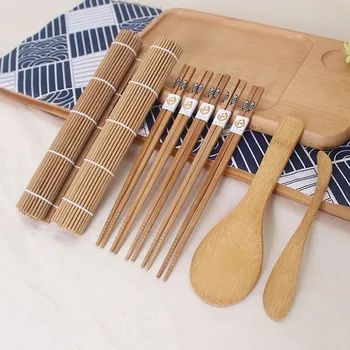 9pcs/set Sushi Mat Bamboo Knife Rice Spoon Chopsticks Sushi Maker Set Rice Mold Kitchen Sushi Mold Cooking Tool 1