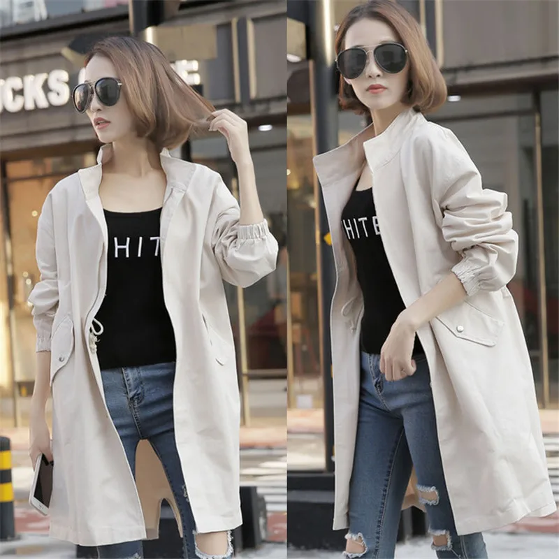 

Jacket For Women Spring Autumn 2019 Casual Fashion Solid Zipper Long Sleeve Windbreaker Female Long Loose Coat Female Outerwear