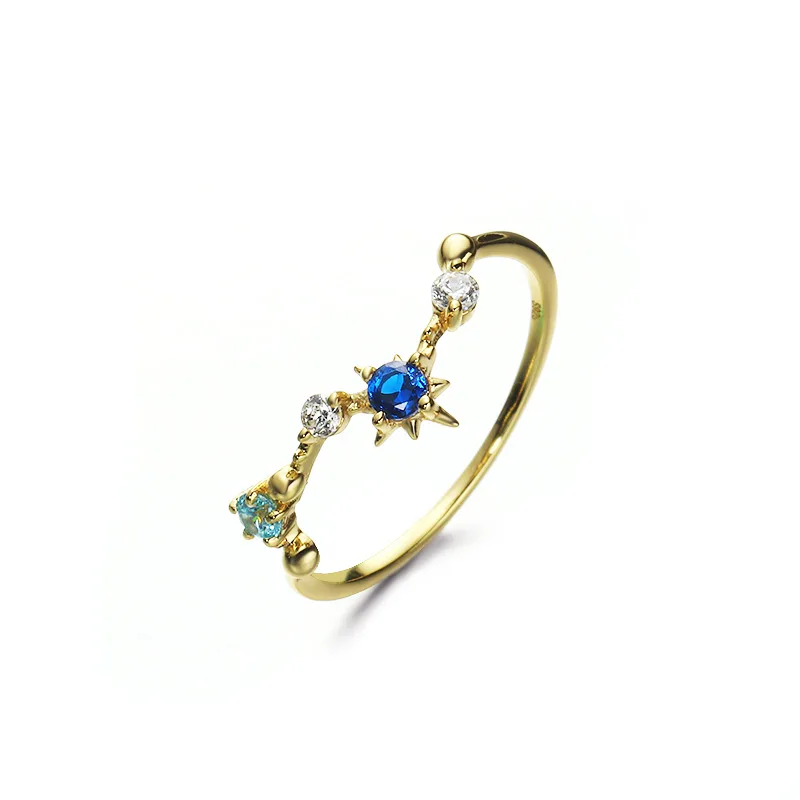 

2019 Trendy Big Dipper Crystal Gemstone 925 Sterling Silver Stackable Rings Bands for Women Upscale Fancy Jewelry Valentine Gift
