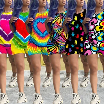 

2 Piece Set Casual Sports Suit Matching Sets Women Outfit Summer 2020 Plus Size Printed Clothes Two Pieces Outfits Tracksuit set