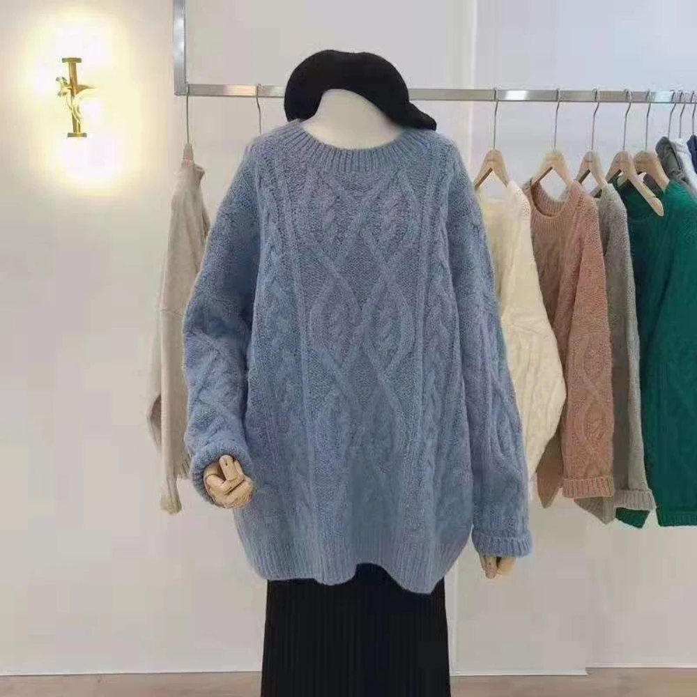 

Werynica Fashion Sweaters Women 2019 Autumn Winter Casual Thick Loose Knit Tops Female Chic Oversize O-neck Jumpers Pull Femme