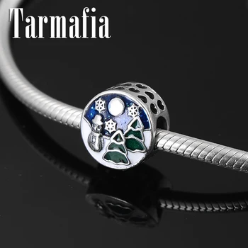 

Original 925 Sterling Silver Snowy wonderland Enamel Beads Charms fit Pandora Charm Bracelets Bangels Fine Jewelry Making