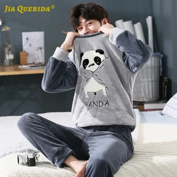 

New Soft Flannel Warm Winter Long Sleeve Long Pants Sleepwear Fashion Style Casual Style Cartoon Printing Crew Neck Pajamas Set