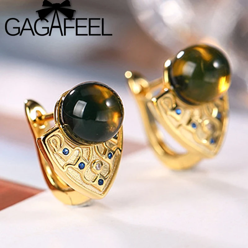 GAGAFEEL Gold-Plated Natural Blue Platinum Earrings 925 Sterling Silver for Women Engagement Jewelry Gift | Украшения и