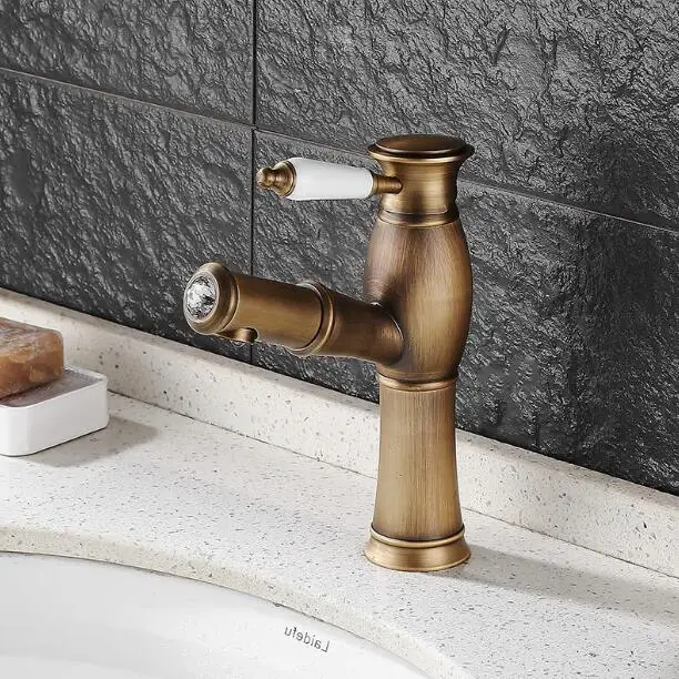 Vidric Pull Out Bathroom Sink Faucet Black Crane Tap Hot and Cold Water Mixer Oil Rubble Bronze Deck Mounted Bath Faucet ELF9095 - Цвет: Antique Bronze