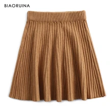 BIAORUINA, 5 цветов, Женская Осенняя зимняя однотонная трикотажная Мини-юбка, Женская эластичная высокая талия, универсальные повседневные юбки