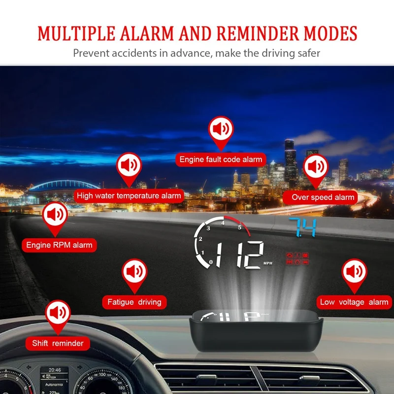 M10 Hud автомобильный Obd2 Компьютерный дисплей Obd Hud цифровой спидометр лобовое стекло проектор Obdii об/мин Усталость вождения км/ч Mph Al